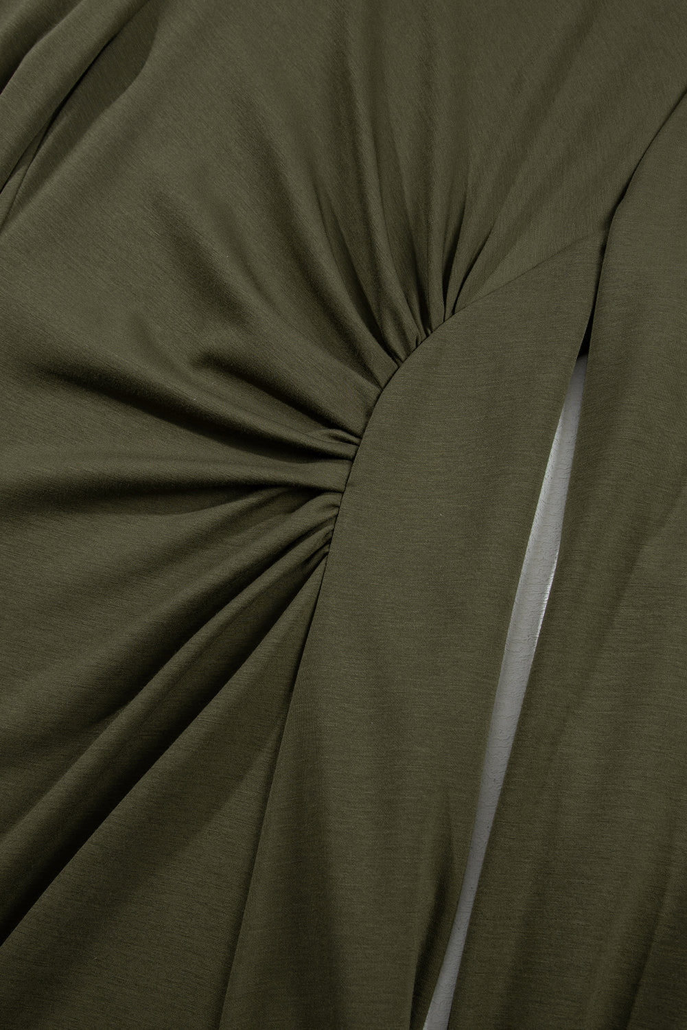 Jungle Green Solid Color Ruched Detail Long Sleeve Midi Dress