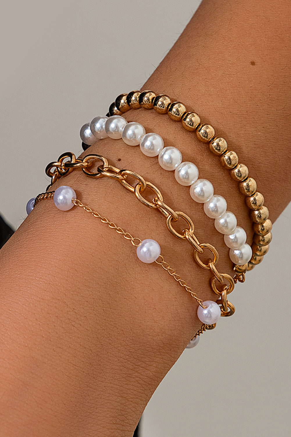 Plated Chain Beaded 4 Pcs Bracelet Set