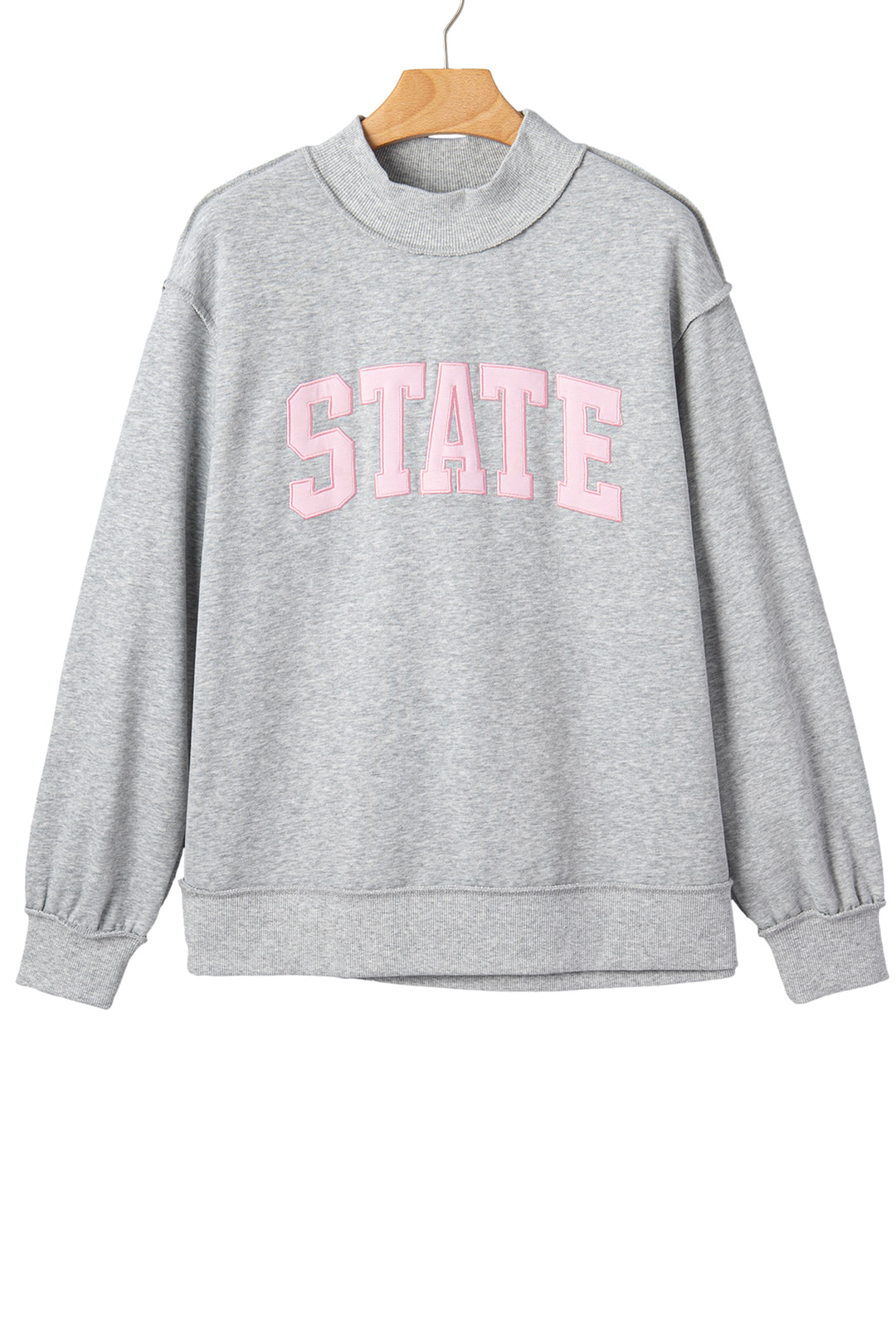 Light Grey  Mock Neck Letter Embroidered Loose Sweatshirt