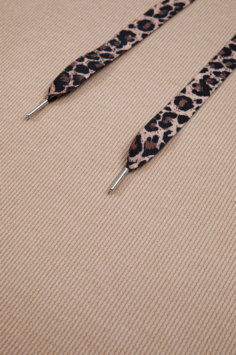 Thermal Textured Leopard Drawstring Baggy Hoodie