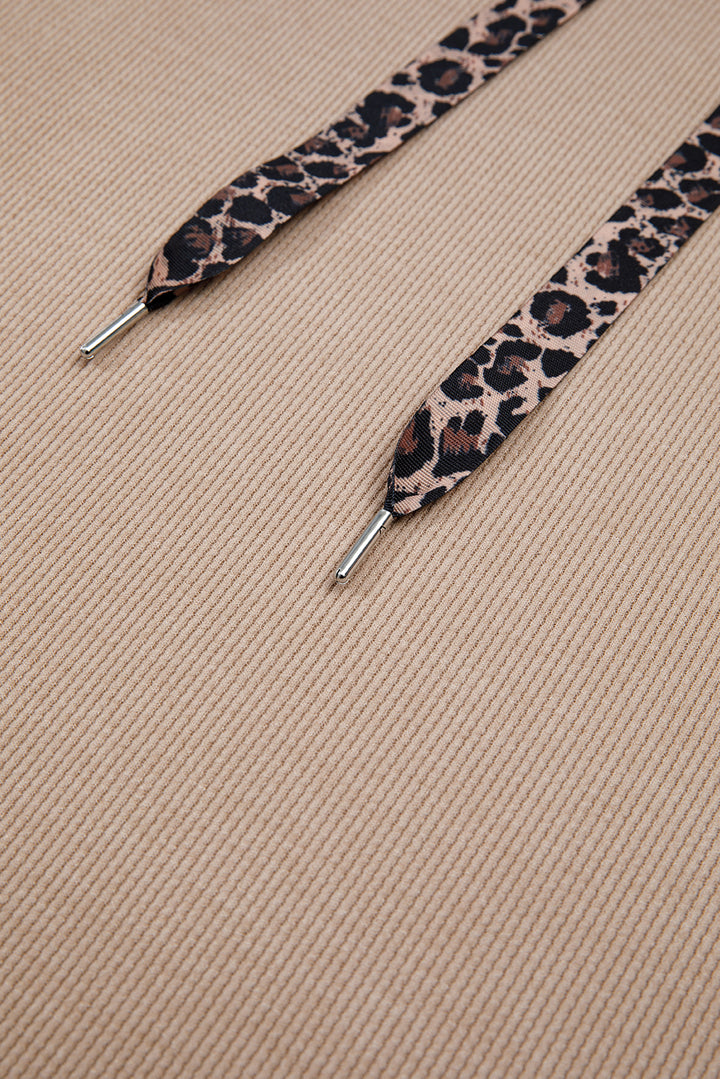 Thermal Textured Leopard Drawstring Baggy Hoodie