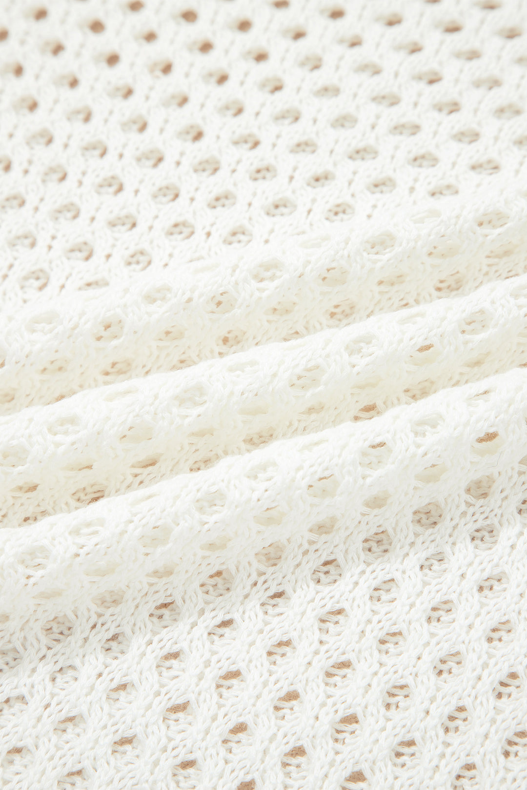 White Scalloped Trim Hollow Out Knit Long Sleeve Top