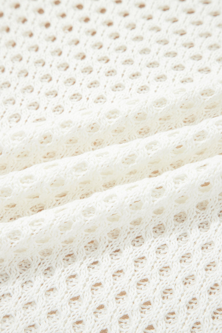 White Scalloped Trim Hollow Out Knit Long Sleeve Top