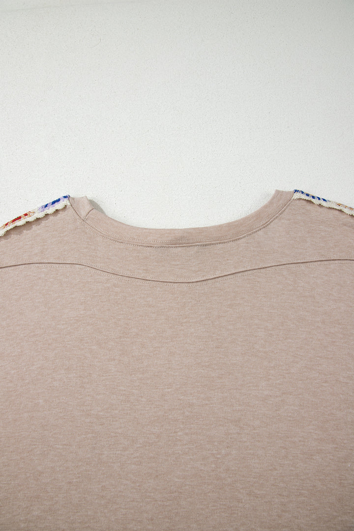 Parchment Granny Square Crochet Detail Loose T Shirt