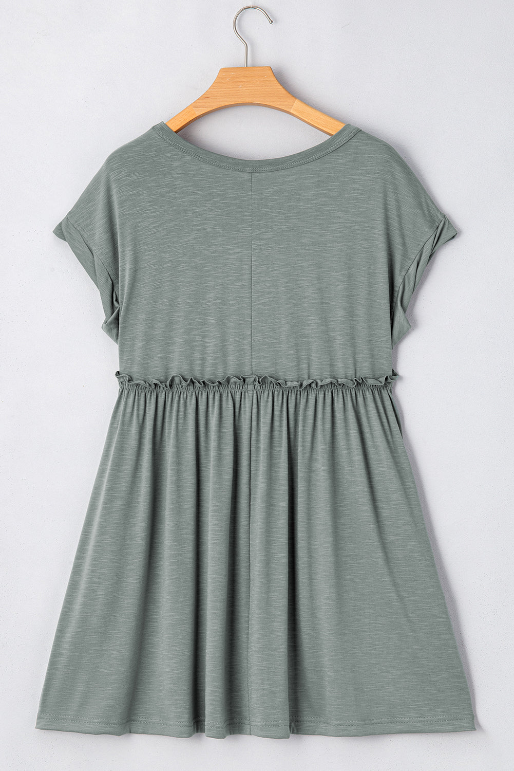Frilled Gathered Seam Round Neck T Shirt Dress