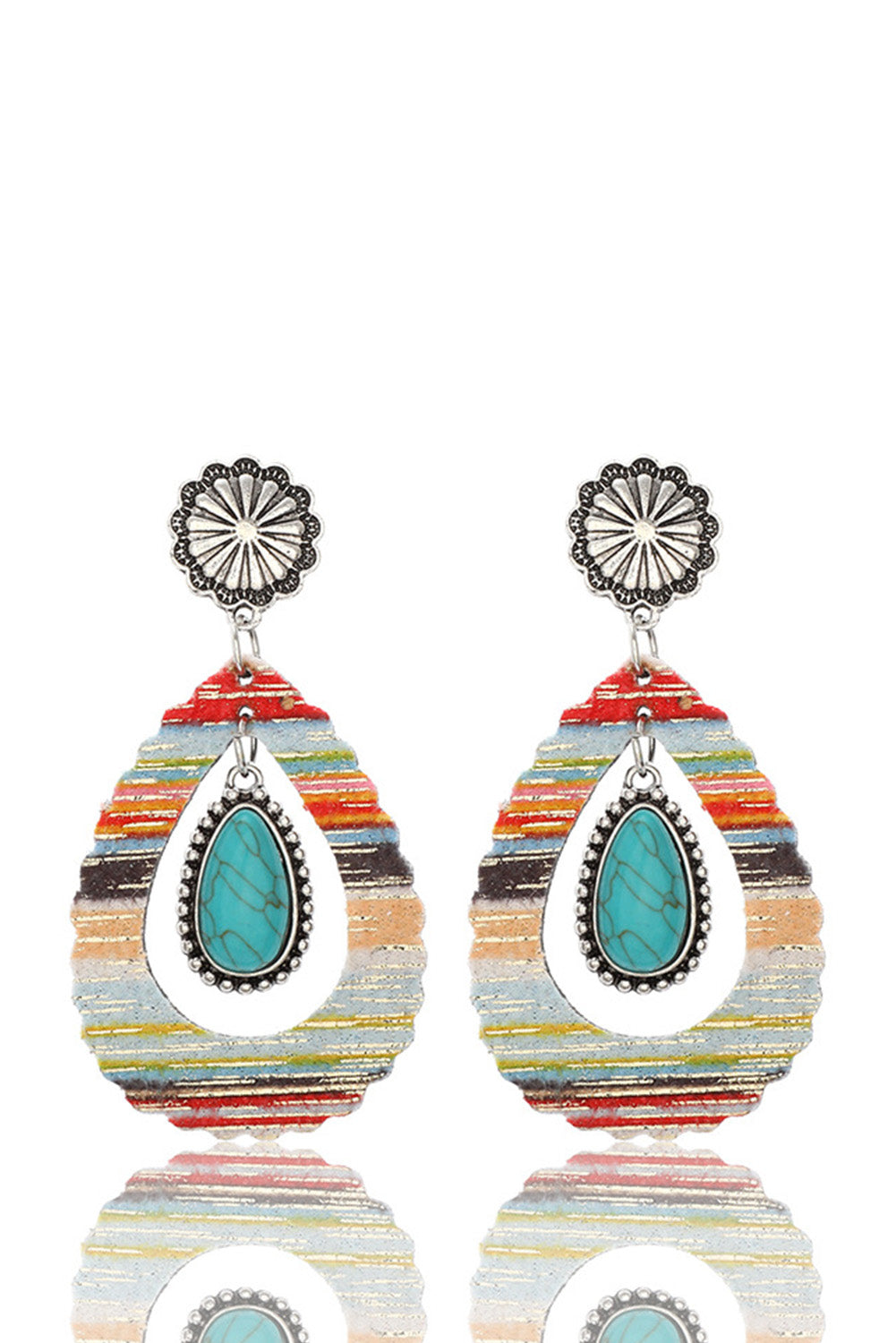 Boucles d'oreilles en cuir turquoise en forme de goutte d'eau creuse