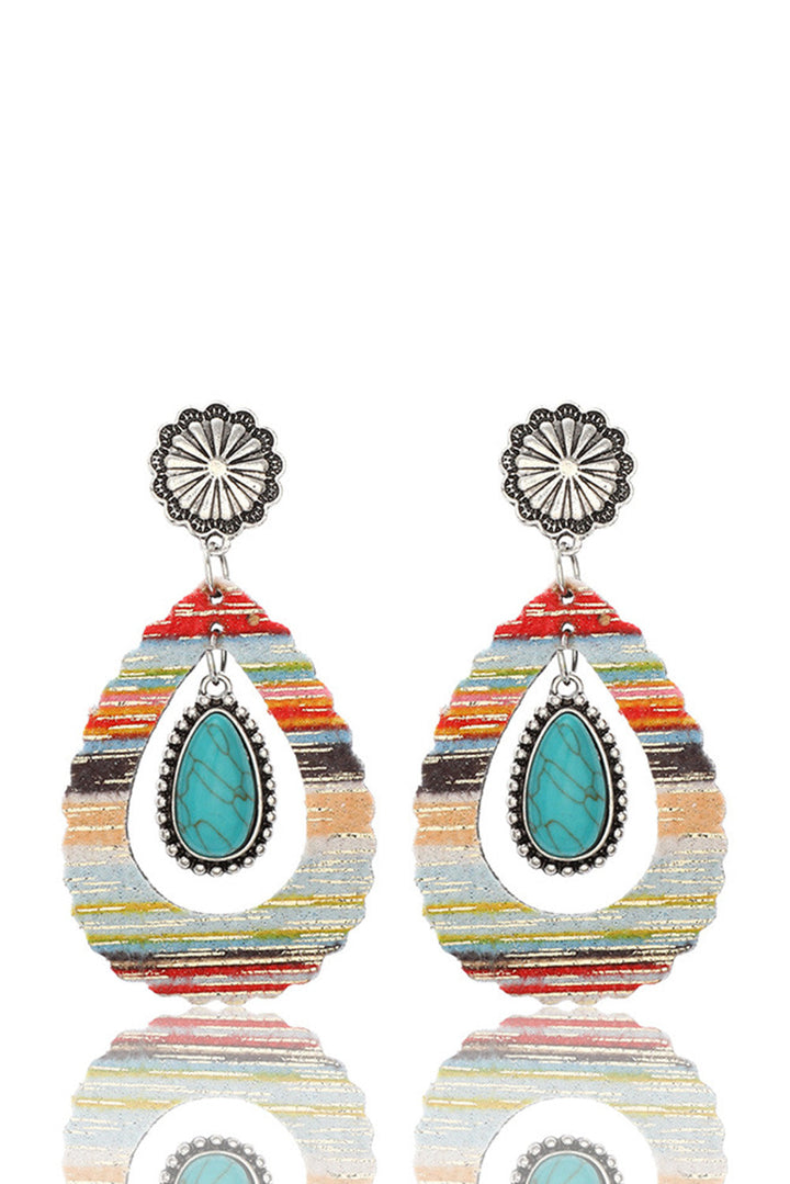 Boucles d'oreilles en cuir turquoise en forme de goutte d'eau creuse