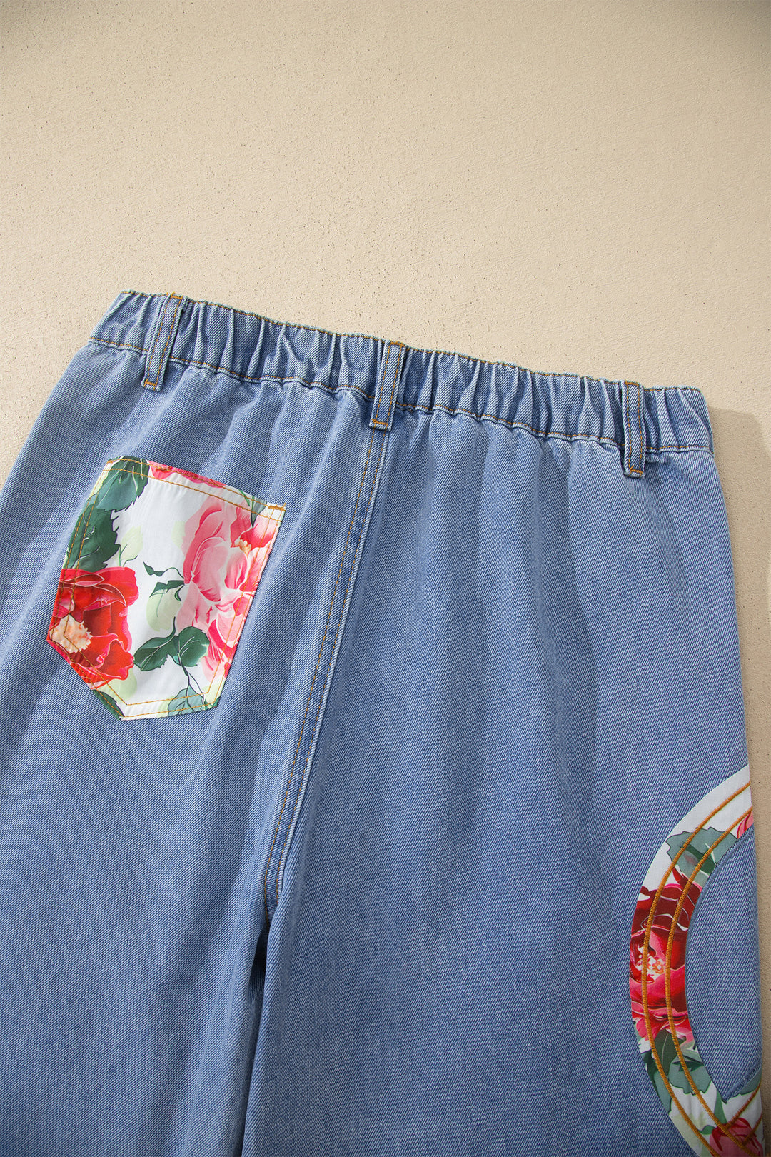 Myosotis Floral Peace Sign Embroidered Patch Wide Leg Jeans