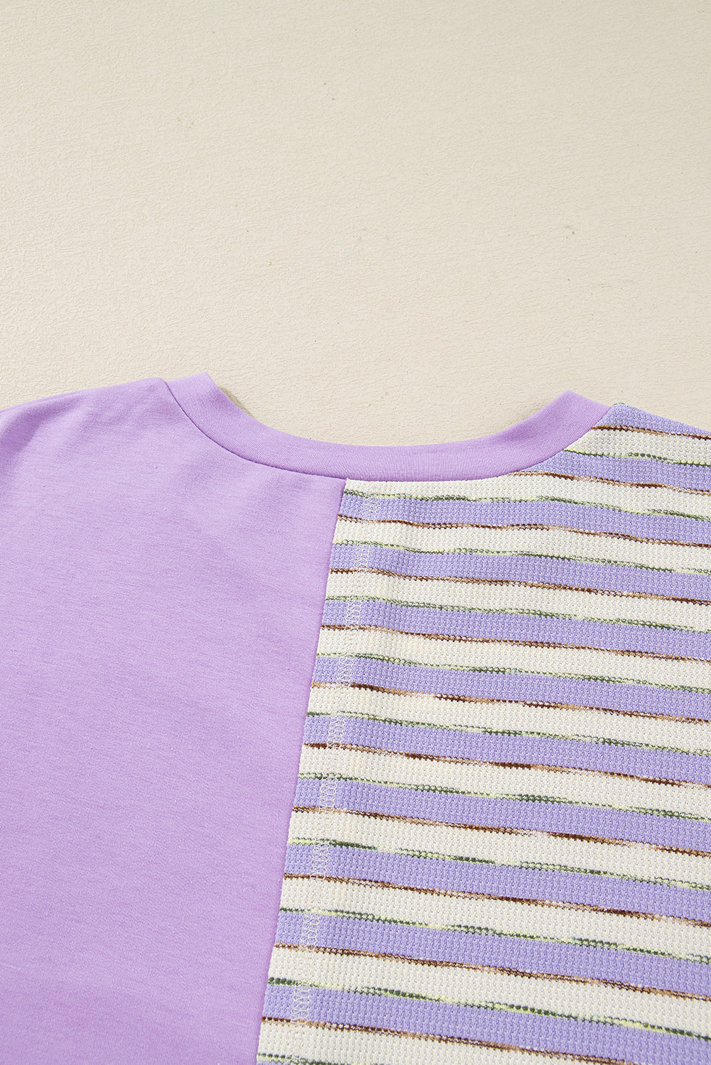 Purple Stripe Patchwork Buttoned Drop Shoulder Plus Size Pullover