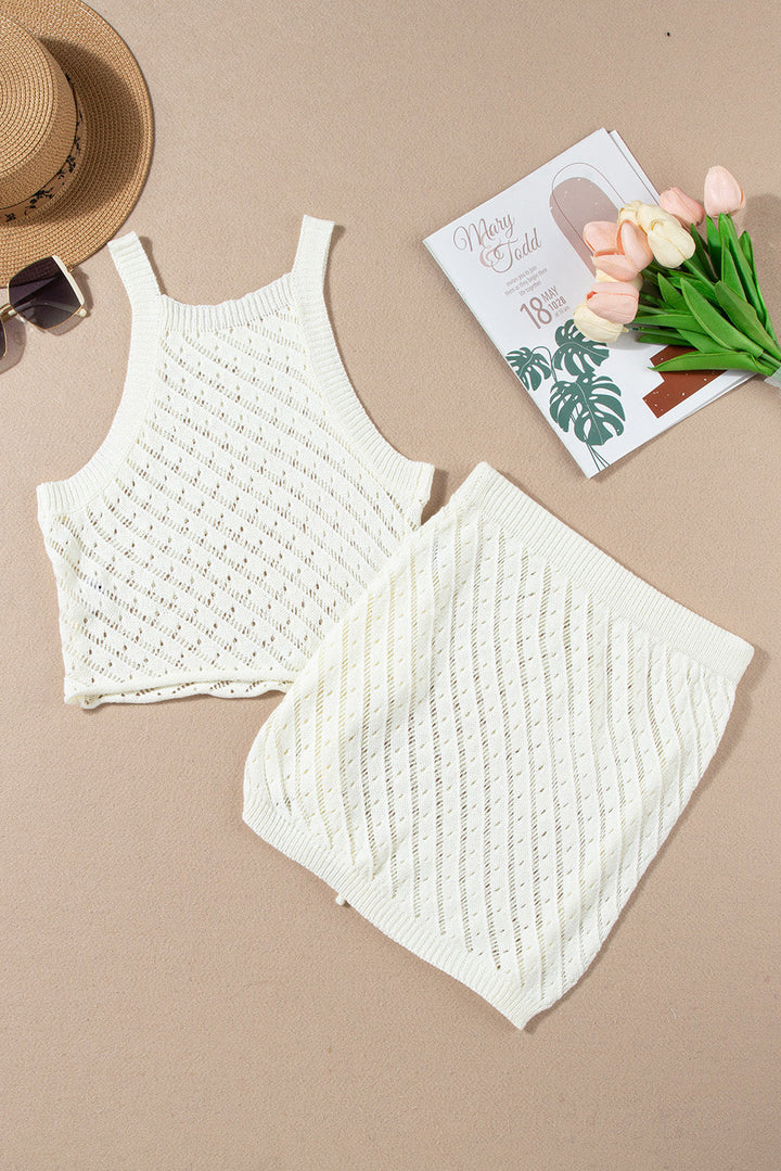 Hollowed Crochet Cropped 2 Piece Beach Dress