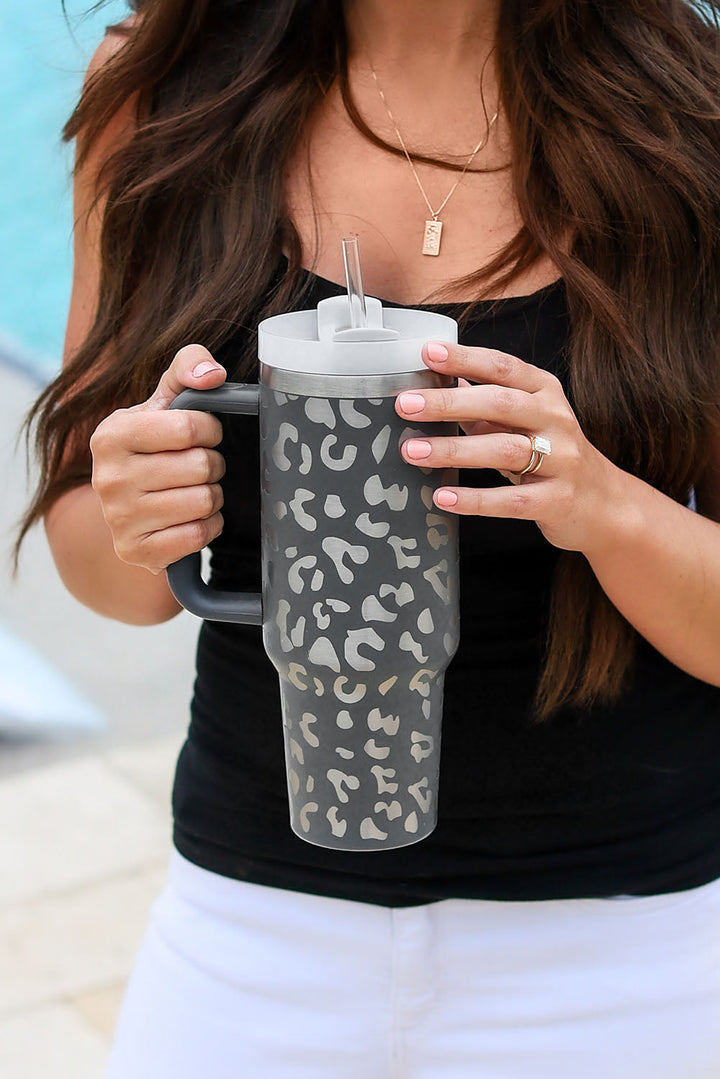 Tasse portable en acier inoxydable à imprimé léopard 40 oz avec poignée
