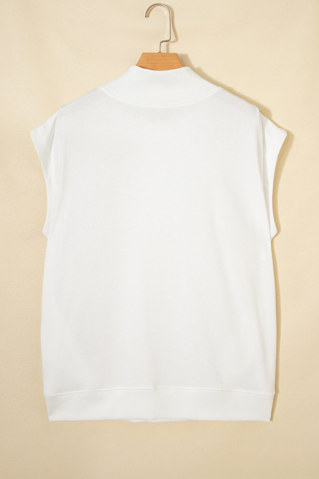 White Solid Color High Neck Cap Sleeve Loose Top