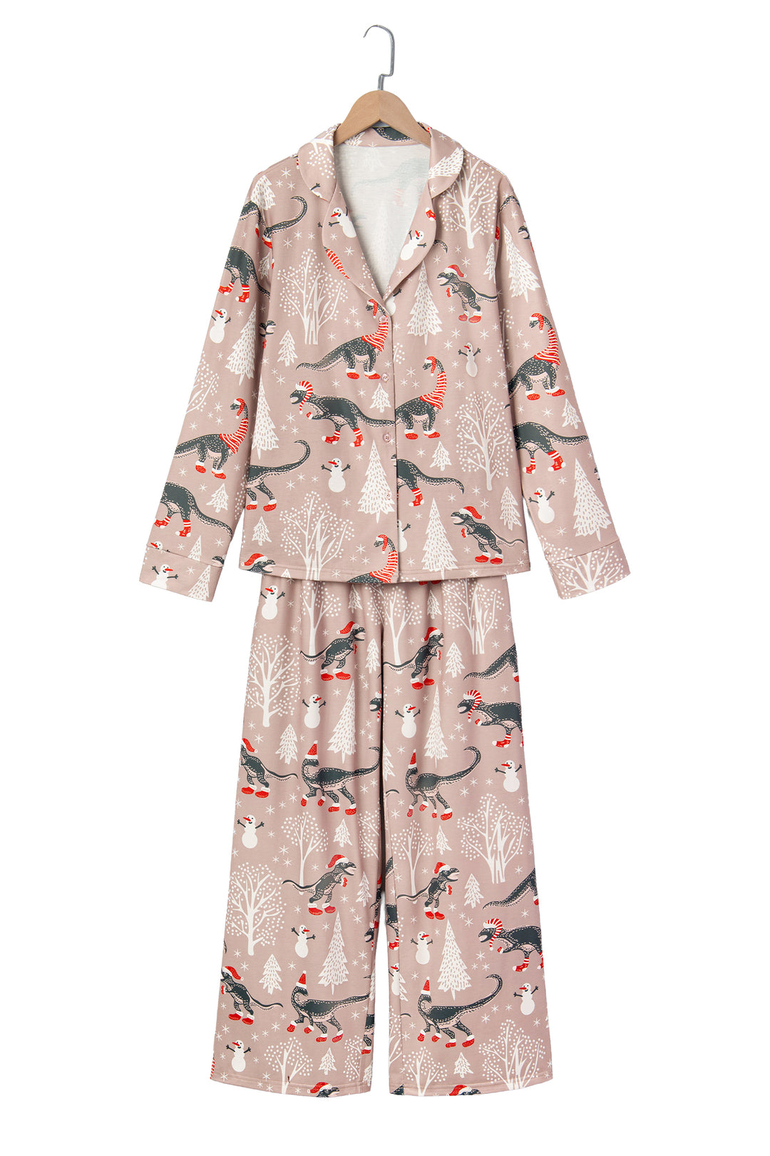 Brown Abstract Print Long Sleeve Two Piece Lounge Set