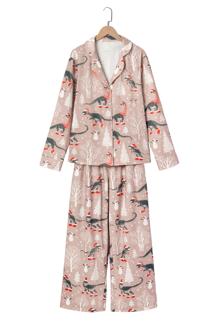 Brown Abstract Print Long Sleeve Two Piece Lounge Set