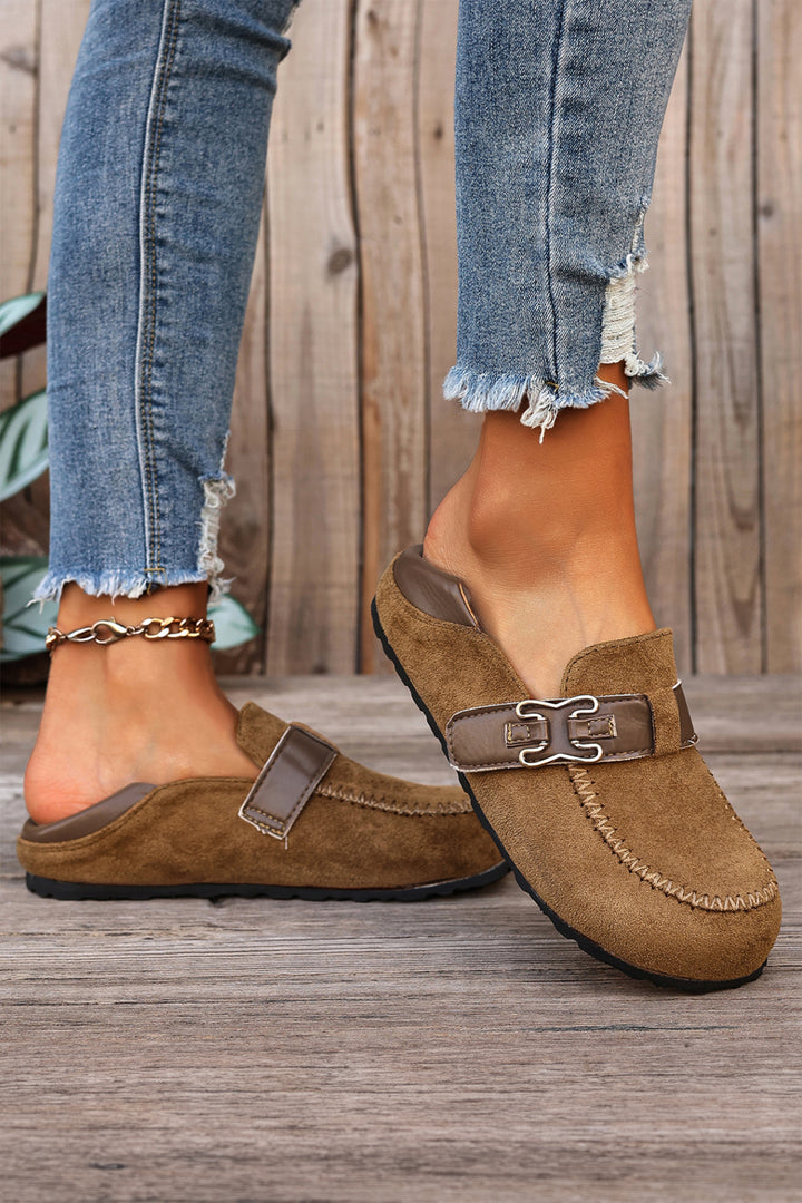 Faux Suede PU Leather Patchwork Retro Buckle Slip On Shoes