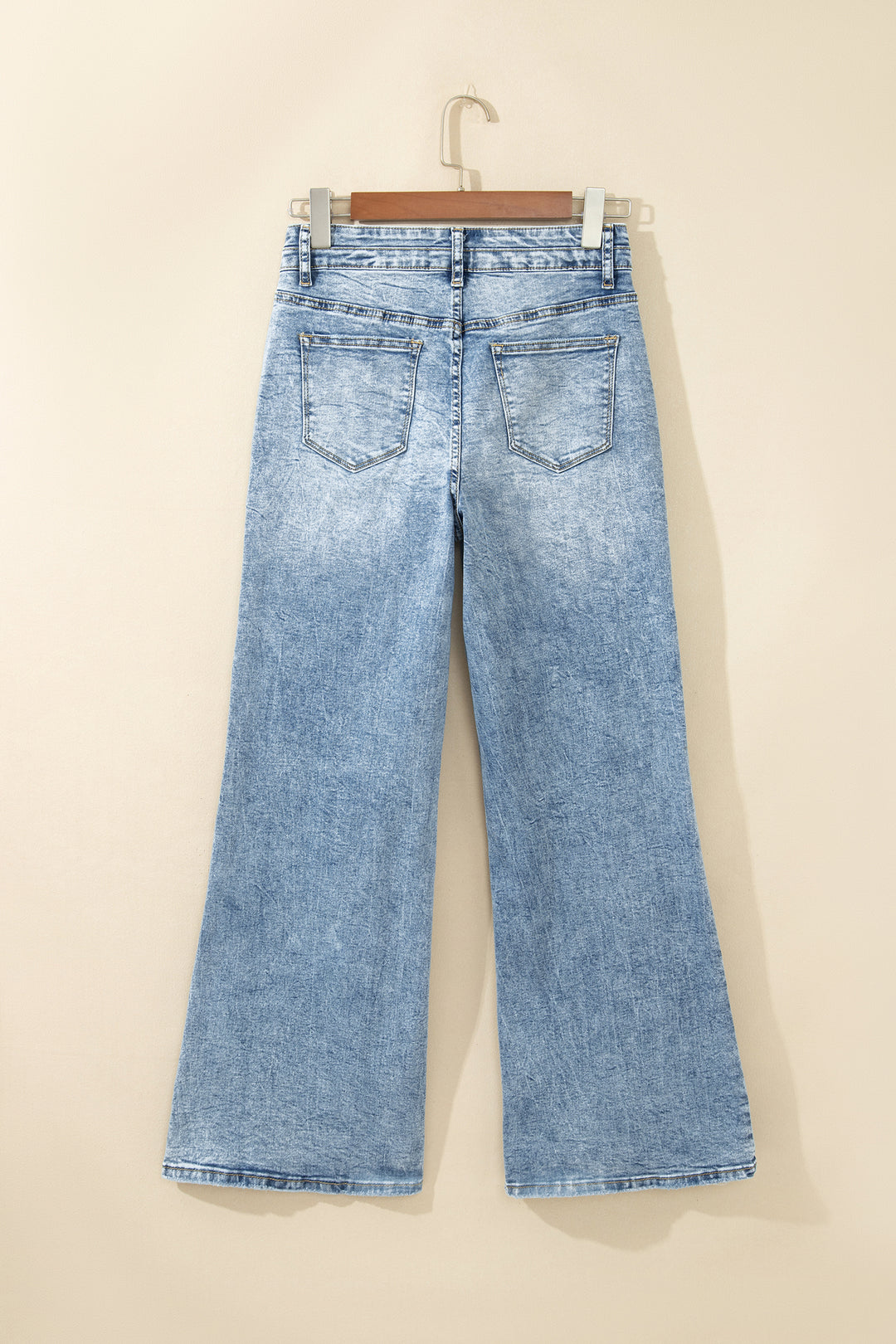 Fashion Beau Blue Acid Wash Pocket Detail Flare Jeans