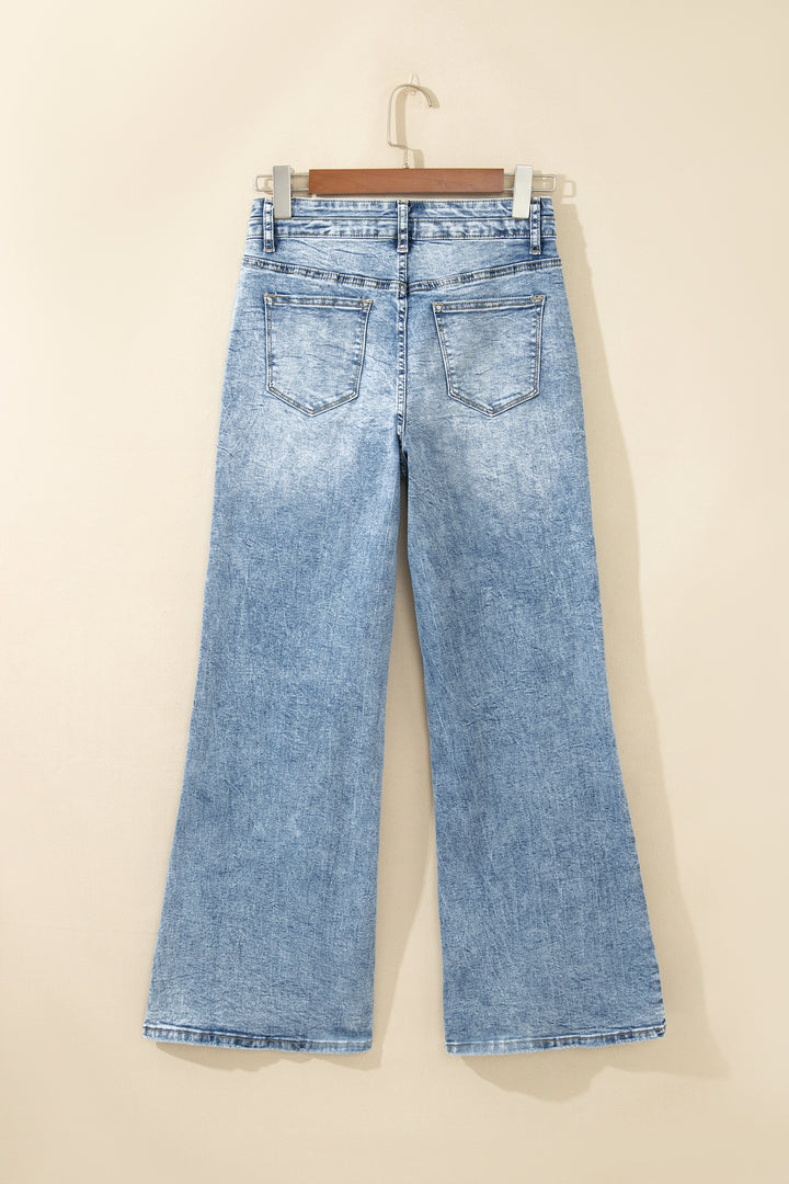 Fashion Beau Blue Acid Wash Pocket Detail Flare Jeans