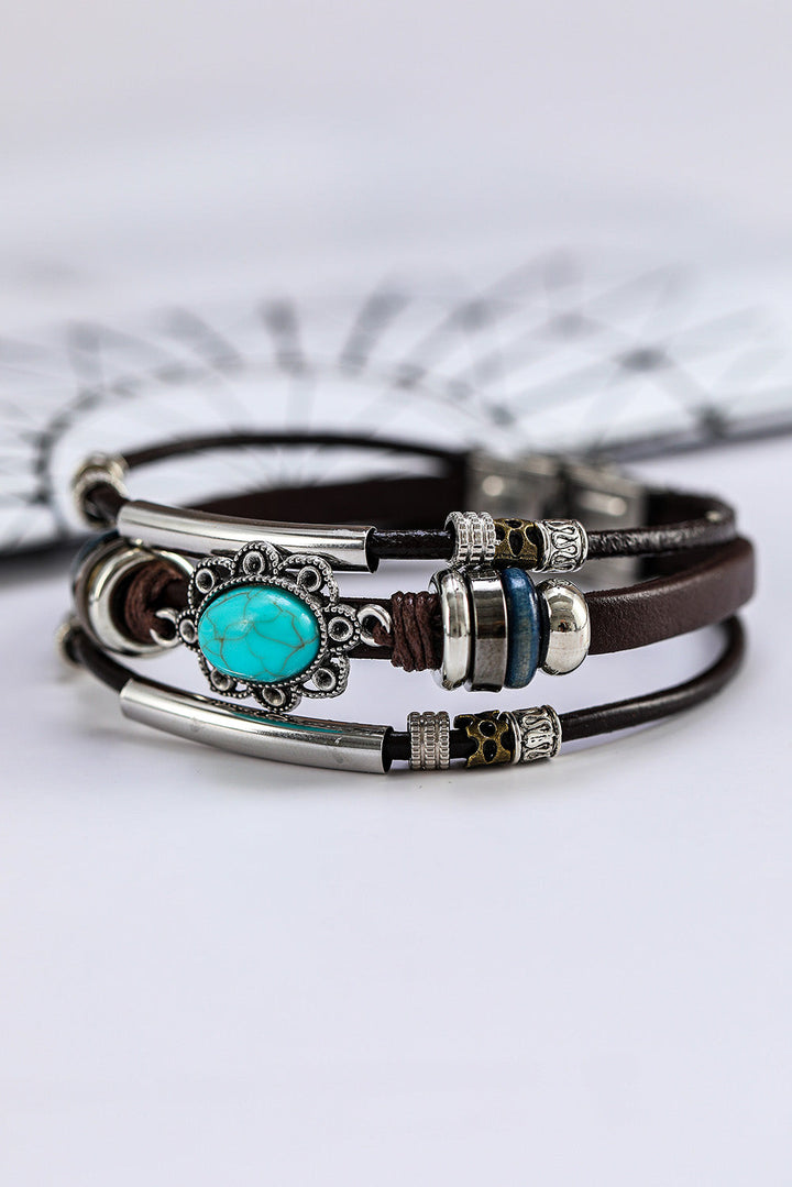 Bracelet multicouche en similicuir turquoise