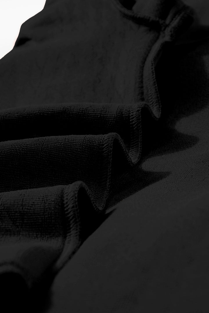 Black Cable Texture Puff Sleeve Loose Shacket