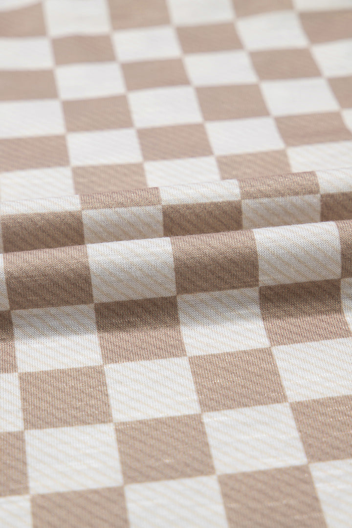 Brown Checkerboard T Shirt and High Waist Skorts 2 Piece Outfit