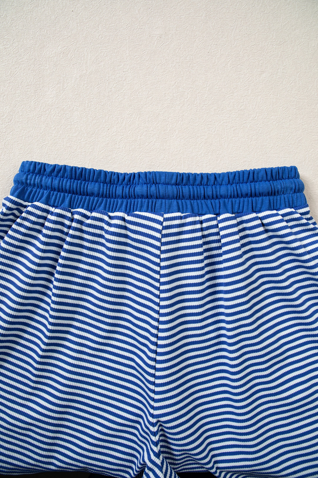 Blue Stripe Oversized Long Sleeve Top Drawstring Loose Shorts 2pcs Set