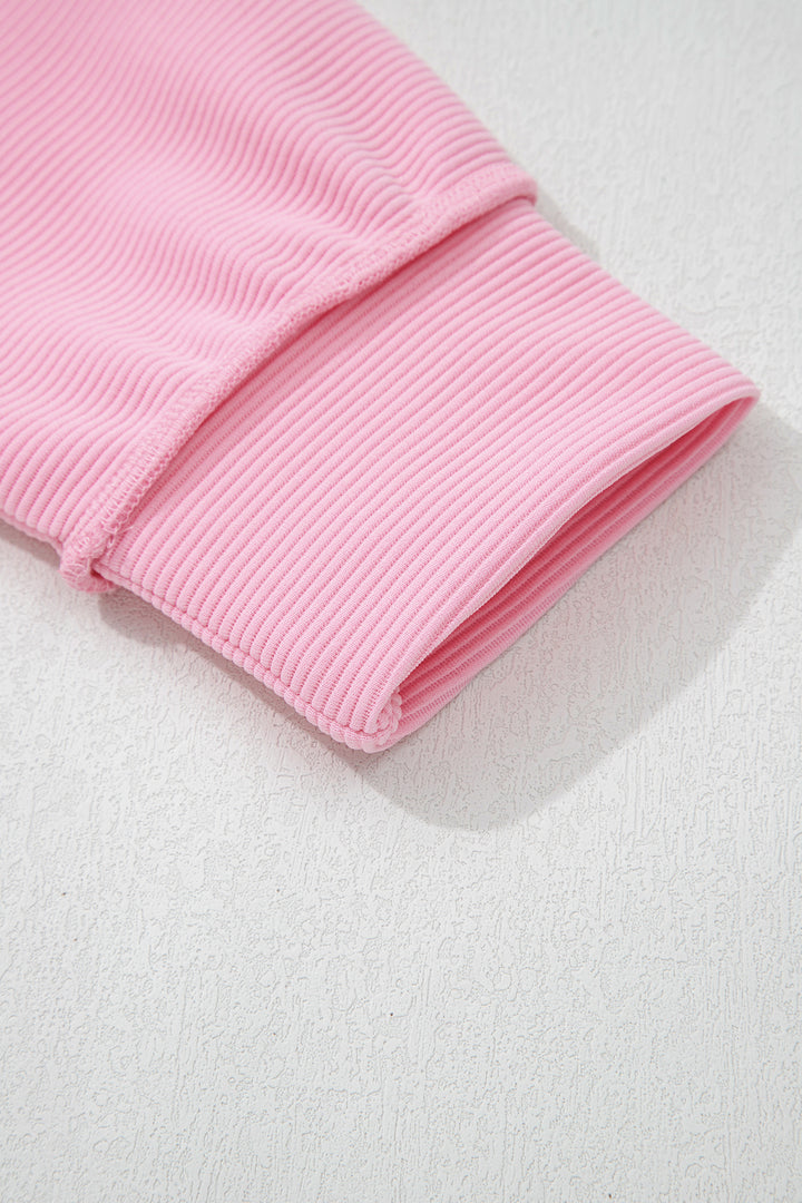 Horizontal Ribbed Exposed Seam Detail Drop Shoulder Baggy Pullover