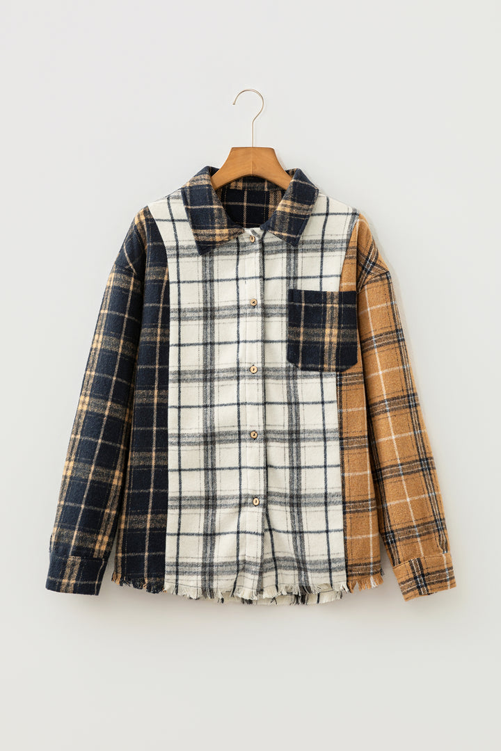 Multicolour Plaid Button-Up Long Sleeve Shift Silhouette Shacket