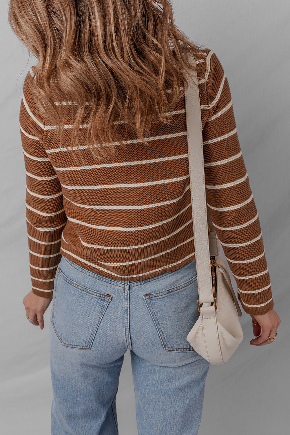 Tie Front Striped Knit V Neck Cardigan Sweater