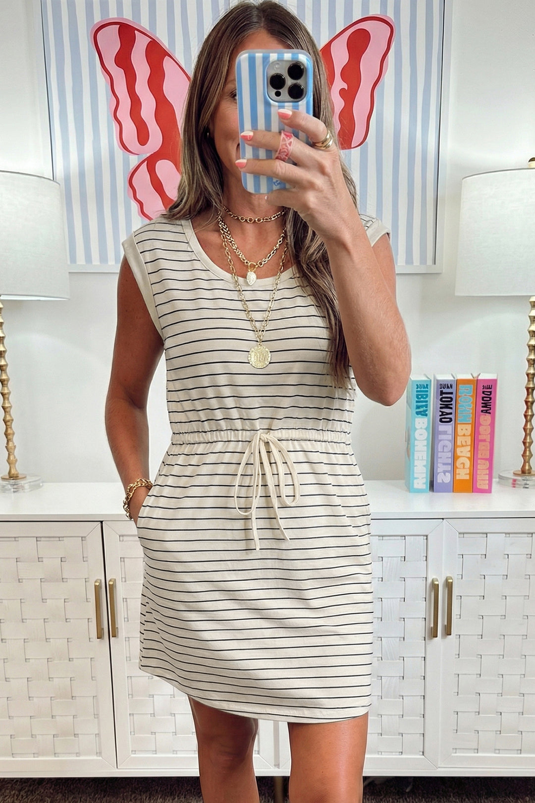 Drawstring Tunic Tank Mini Dress with Pockets