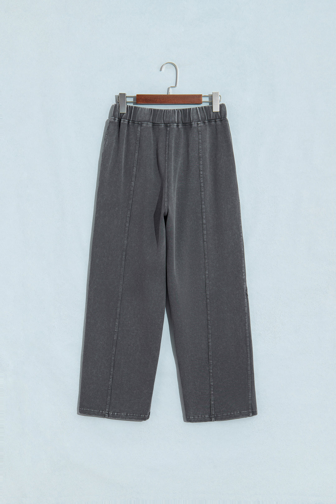 Carbon Grey Mineral Wash Seam Detail Elastic Waist Barrel Pants
