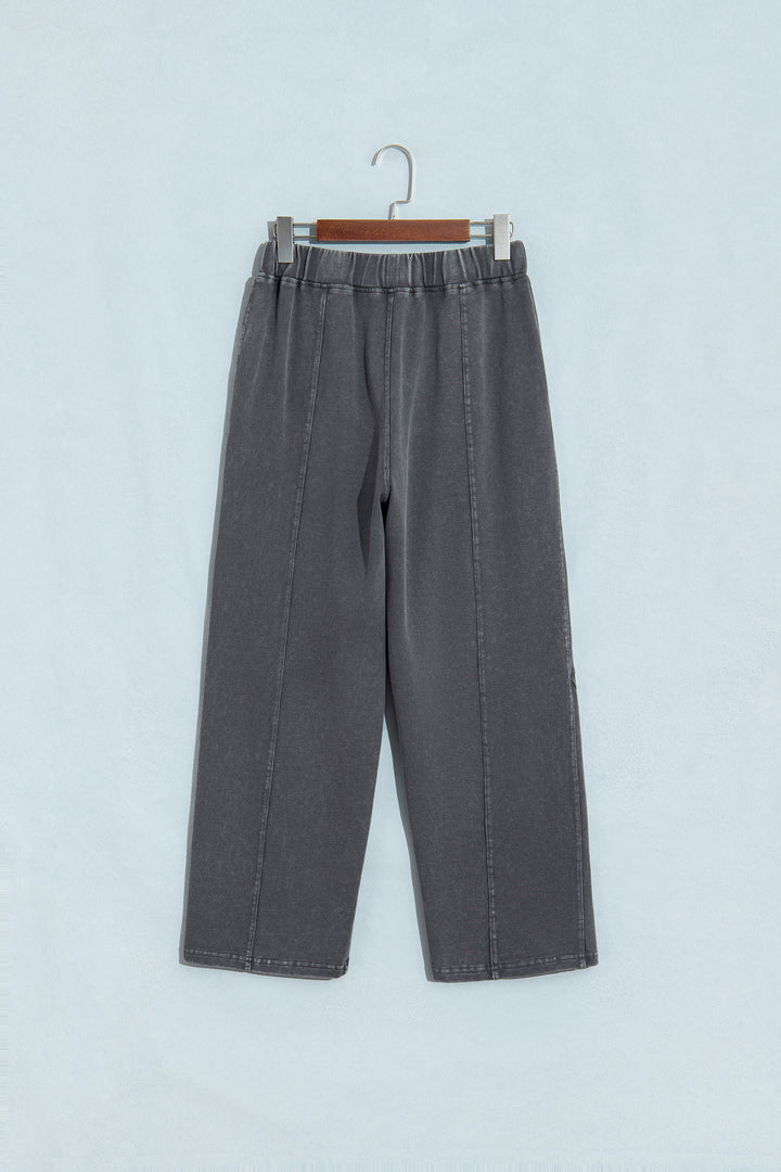 Carbon Grey Mineral Wash Seam Detail Elastic Waist Barrel Pants