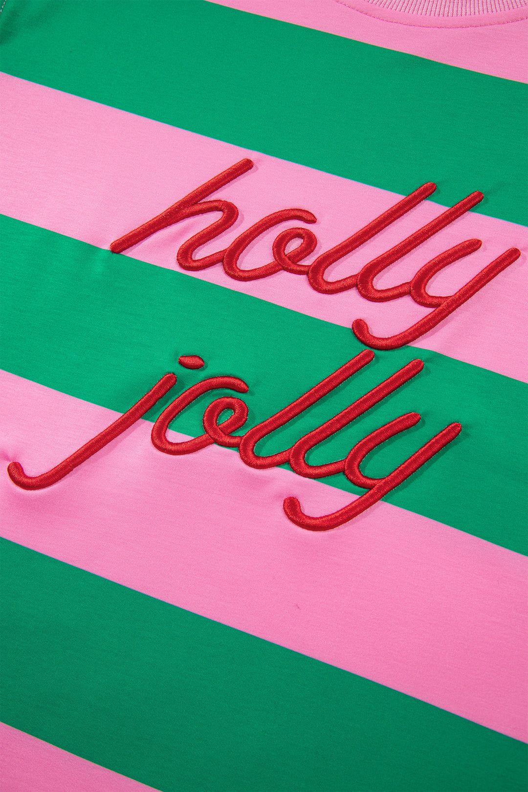 Green Stripe holly jolly Letter Embroidered Pullover Sweatshirt