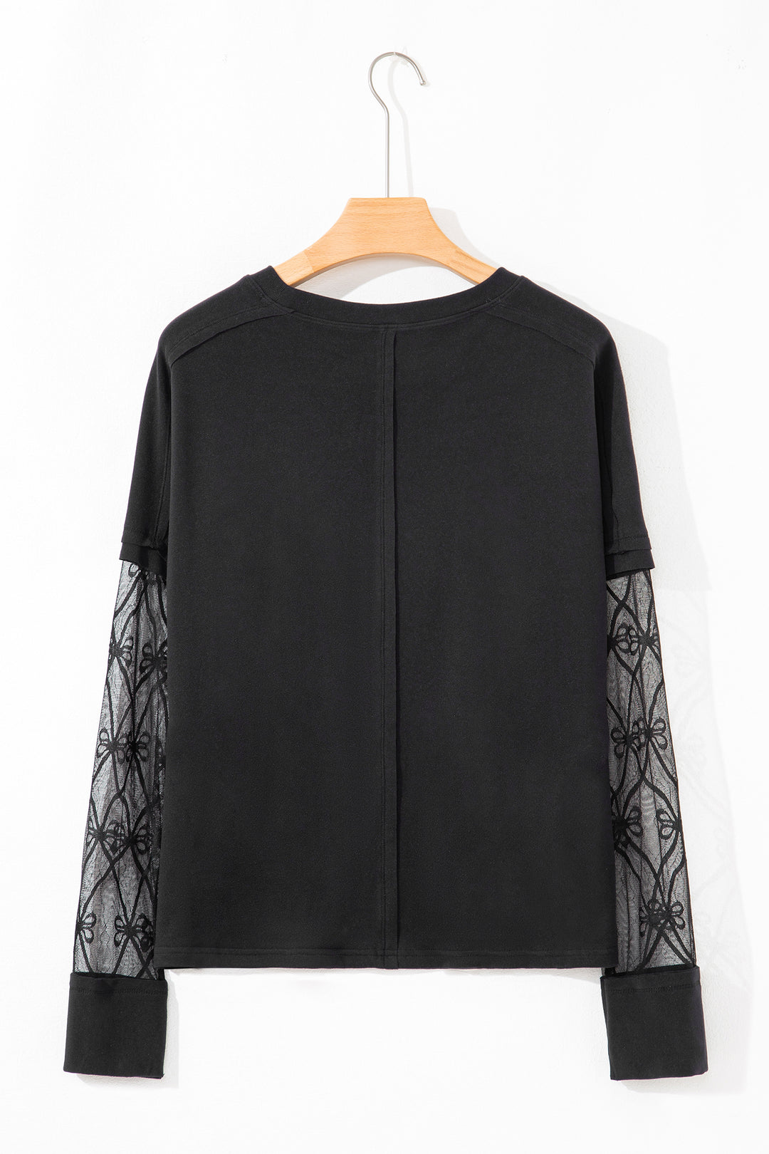 Solid Color Bow Textured Patchwork Long Sleeve Tee