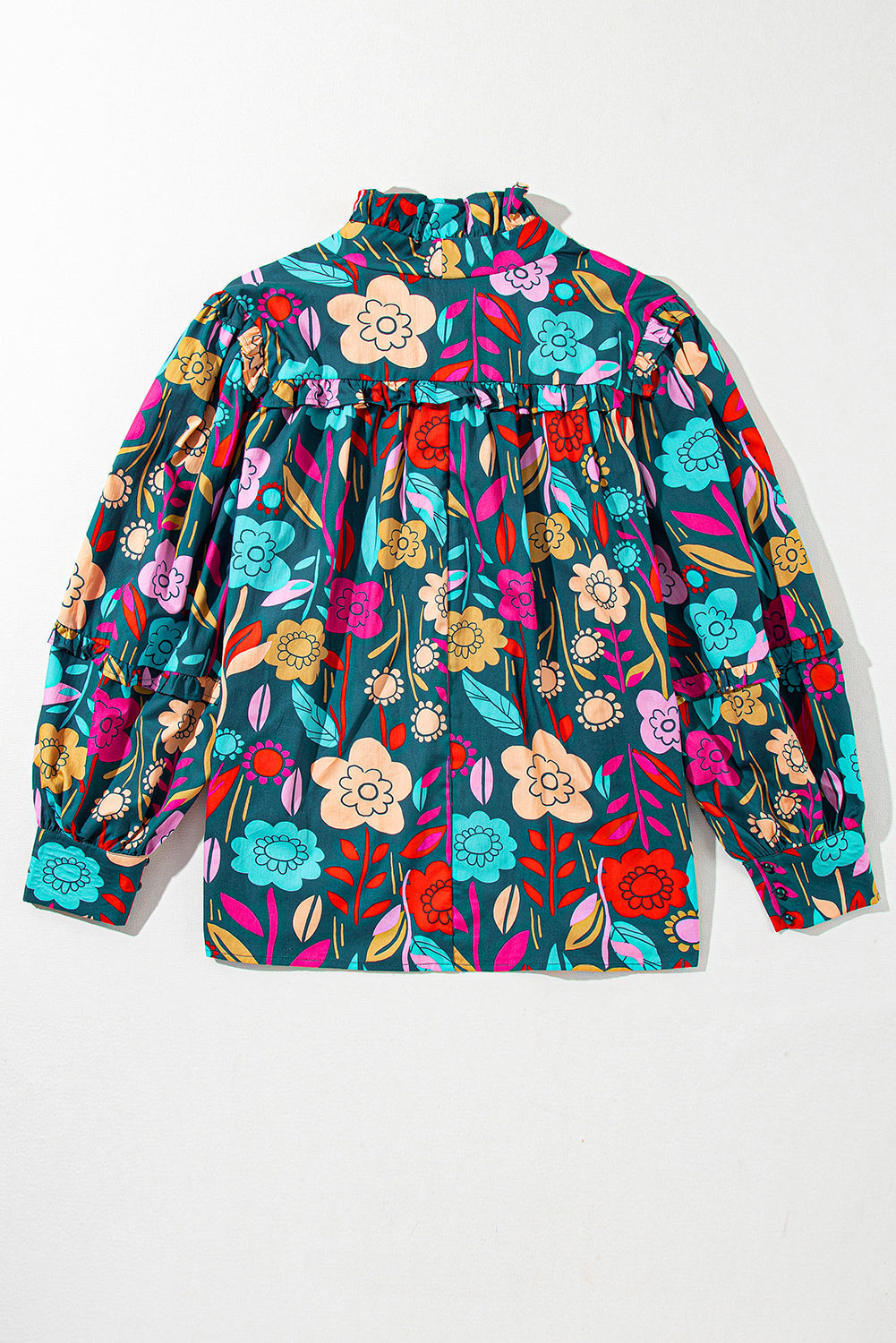 Floral Knot Split Neck Puff Sleeve Blouse