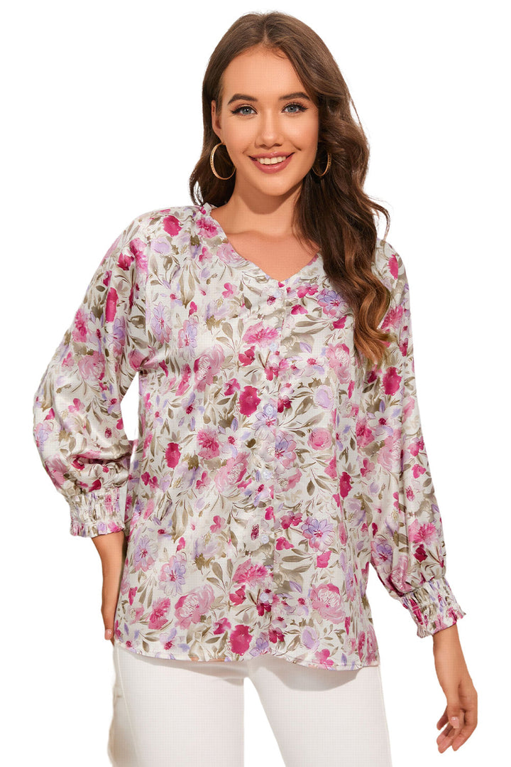 Floral Print Buttoned Puff Sleeves Shirt