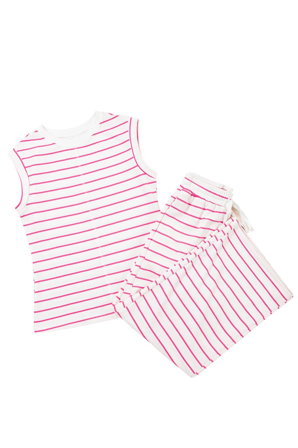 Rose Stripe Casual Wide Leg 2pcs Pants Set