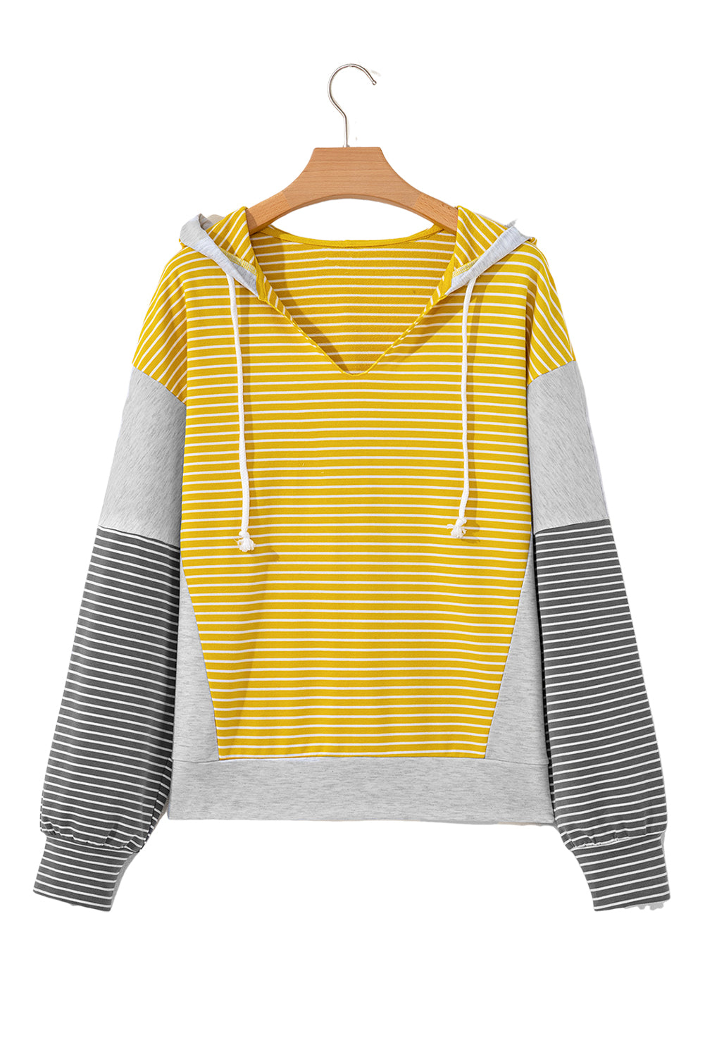 Color Block Drawstring V Neck Loose Fit Hooded Top