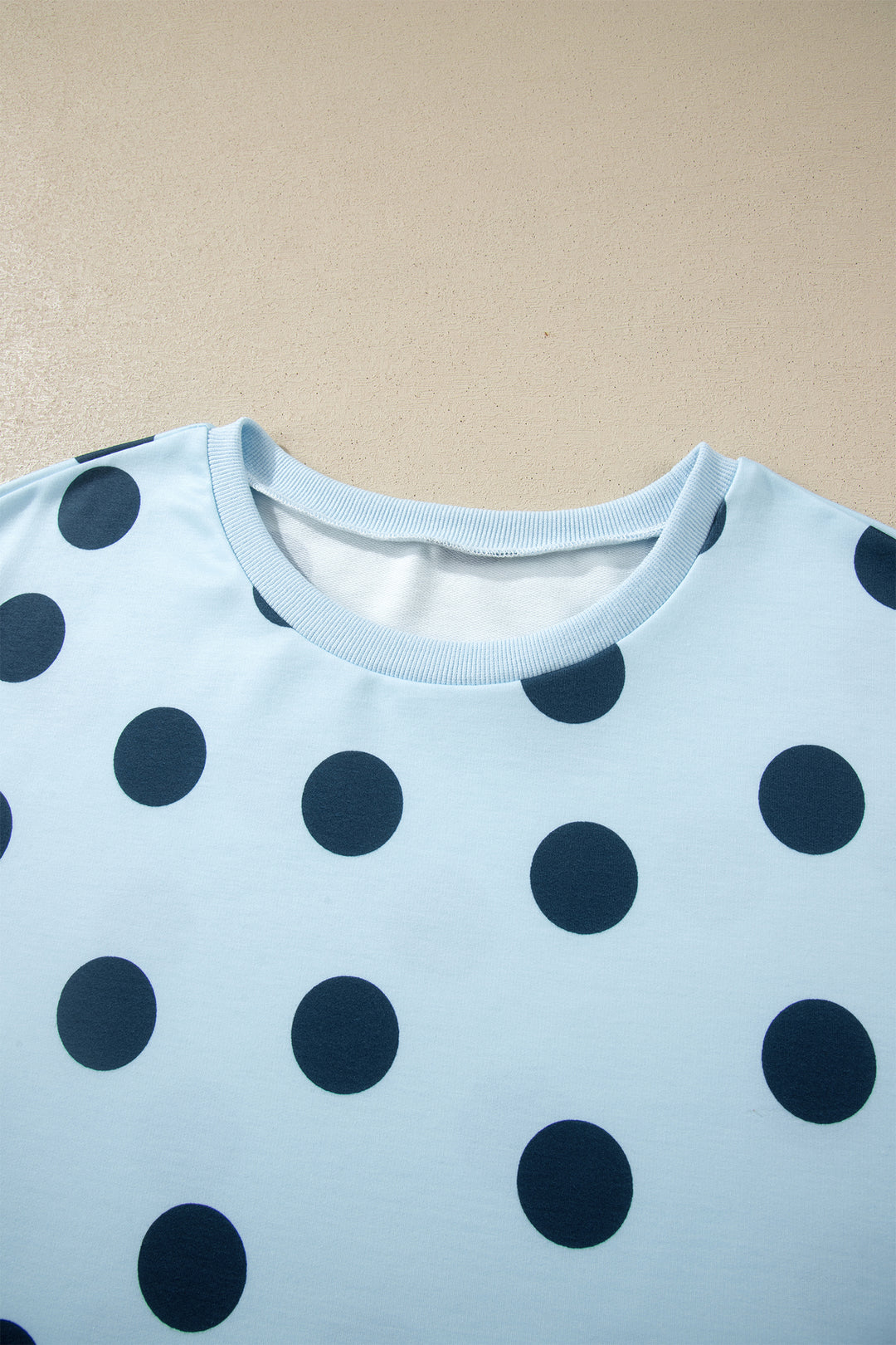 Sky Blue Polka Dot Print Loose Tee Drawstring Elastic Waist Short Set