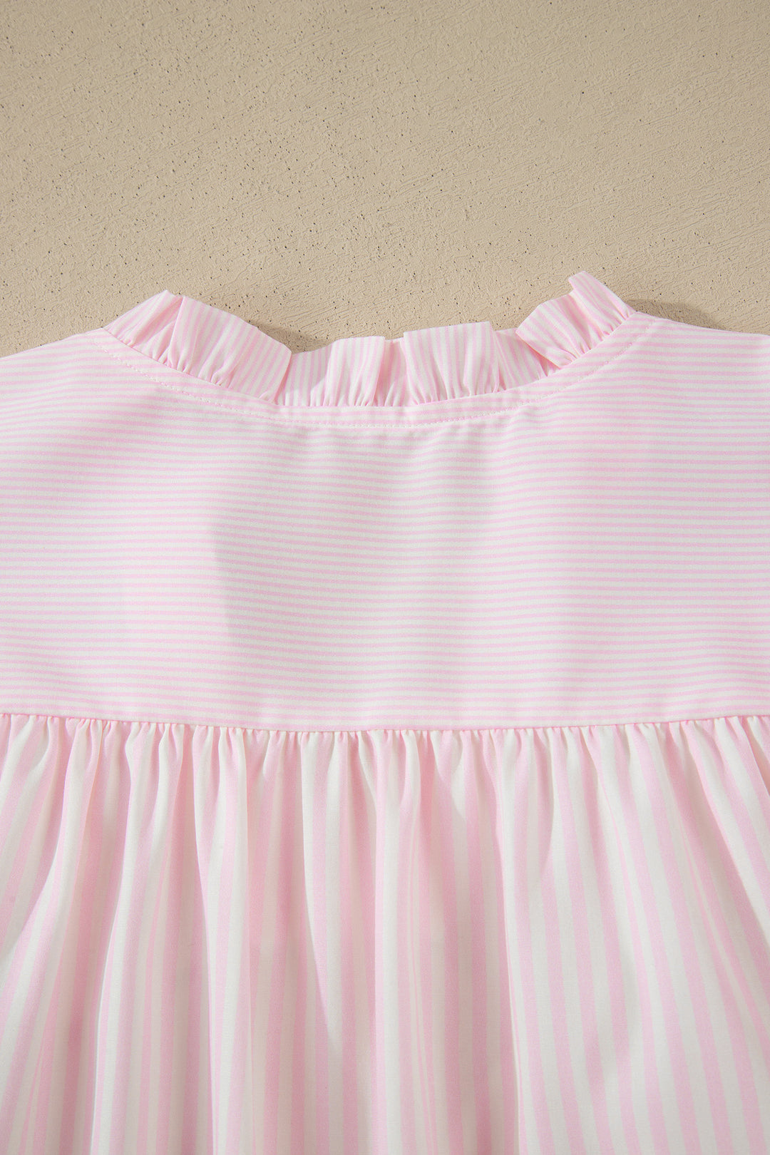 Pink Stripe Contrast Trim V Neck Flutter Sleeve Blouse