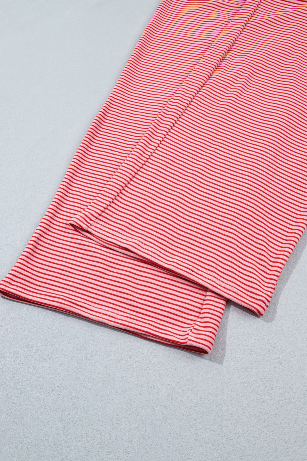 Pink Stripe Contrast Trim Round Neck Oversize Long Sleeve Top 2pcs Pant Set