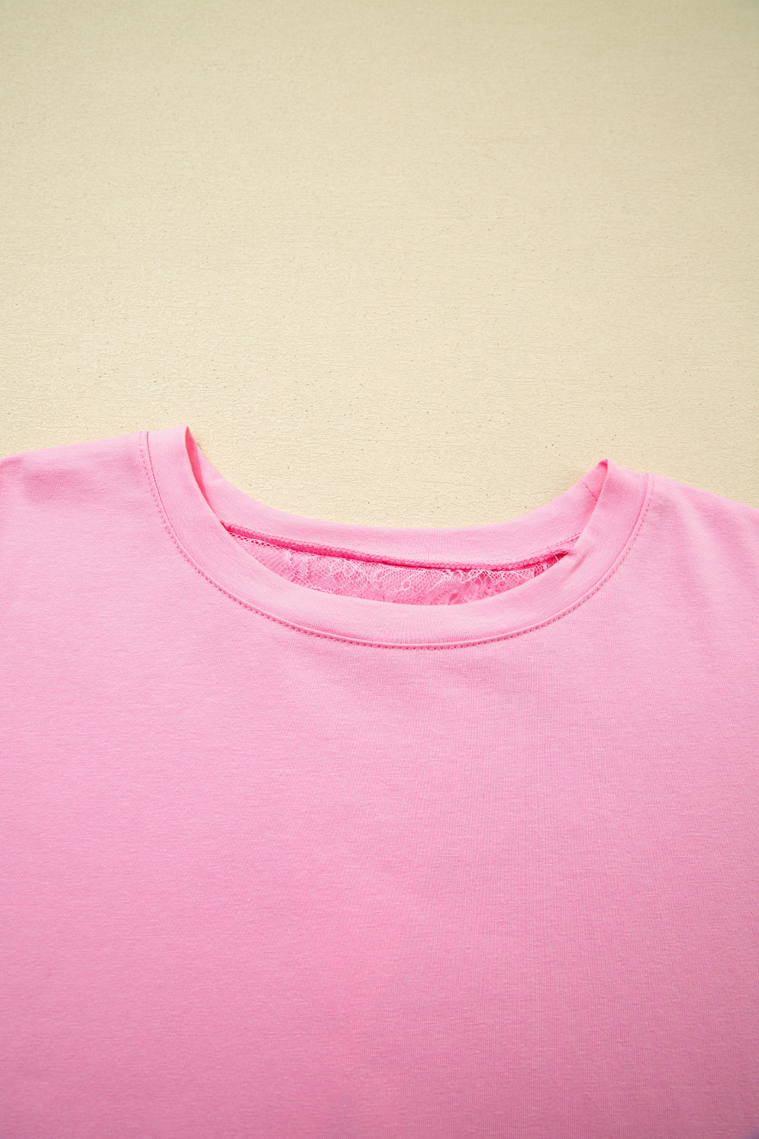 Pink Eyelash Floral Lace Patchwork Half Sleeve Oversize Tee