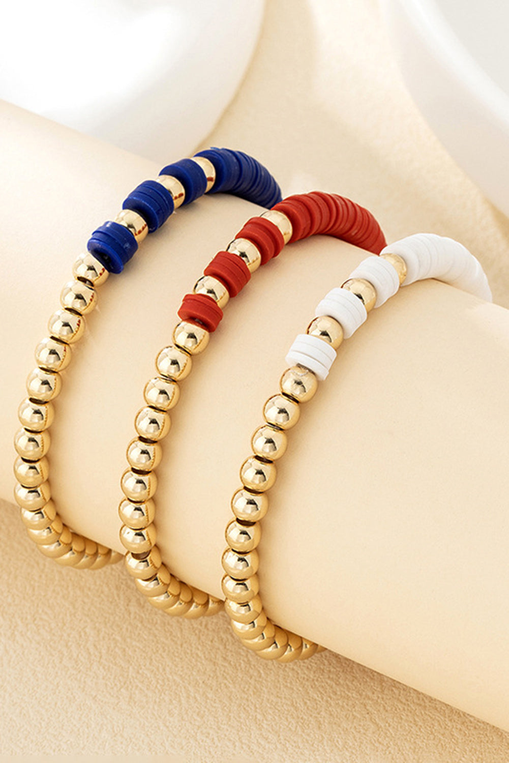 Bracelets triple couche de perles sur le thème du drapeau américain