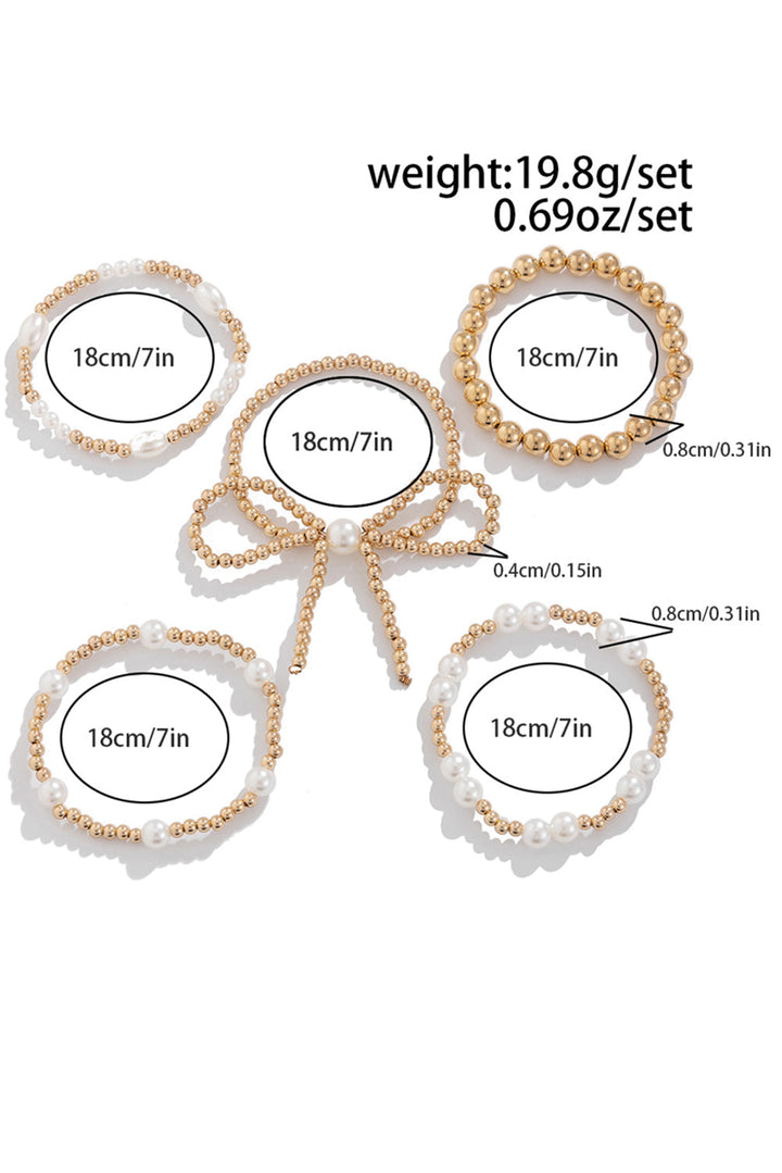 Bow Knot Pearl Beaded Multi Layered Bracelet Set