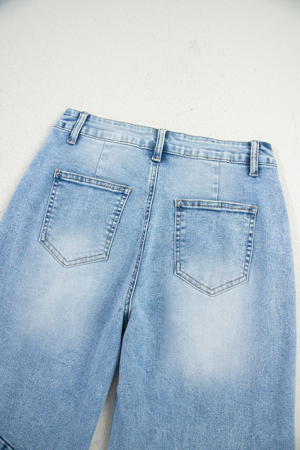 Beau Blue Flower Patched Light Wash Cropped High Waist Barrel Jeans