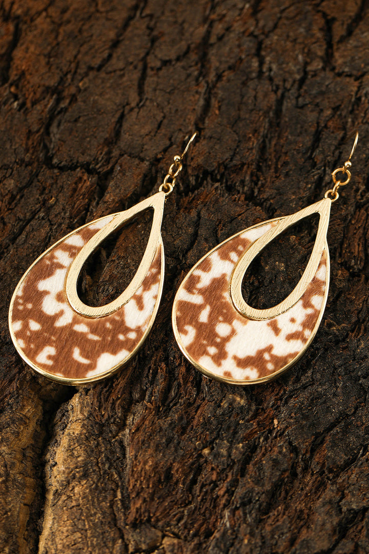 Boucles d'oreilles à crochet en forme de goutte d'eau creuse à imprimé léopard