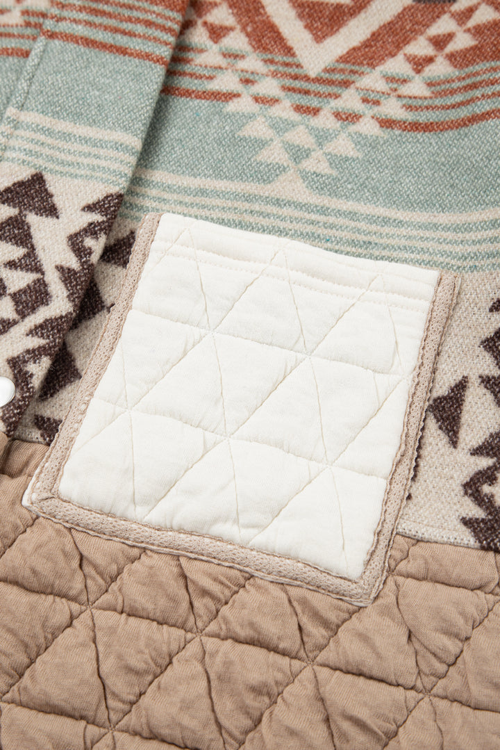 Light French Beige Aztec Quilted Patchwork Western Fashion Jacket