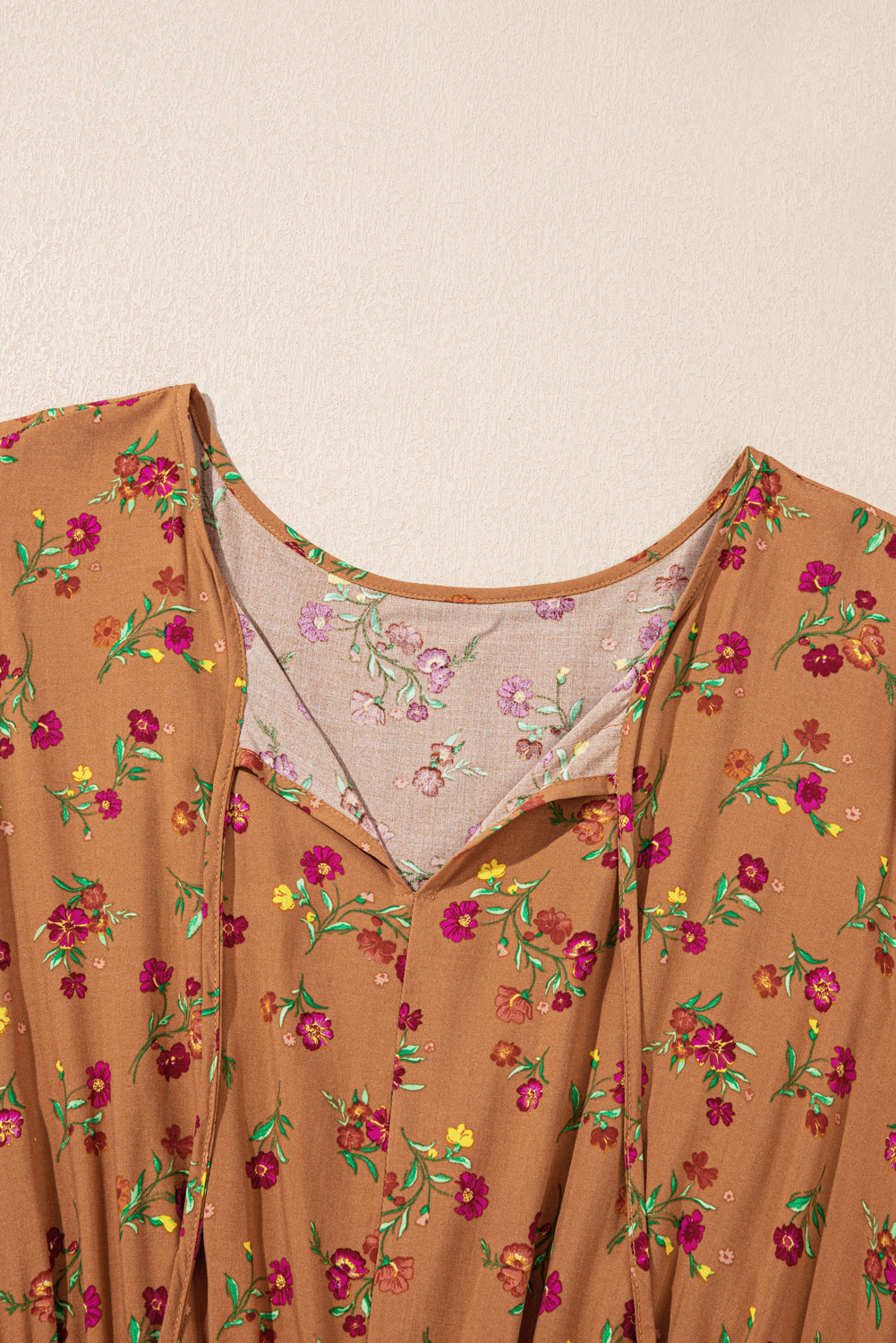 Brown Plus Size Floral Split V Neck Tiered Maxi Dress