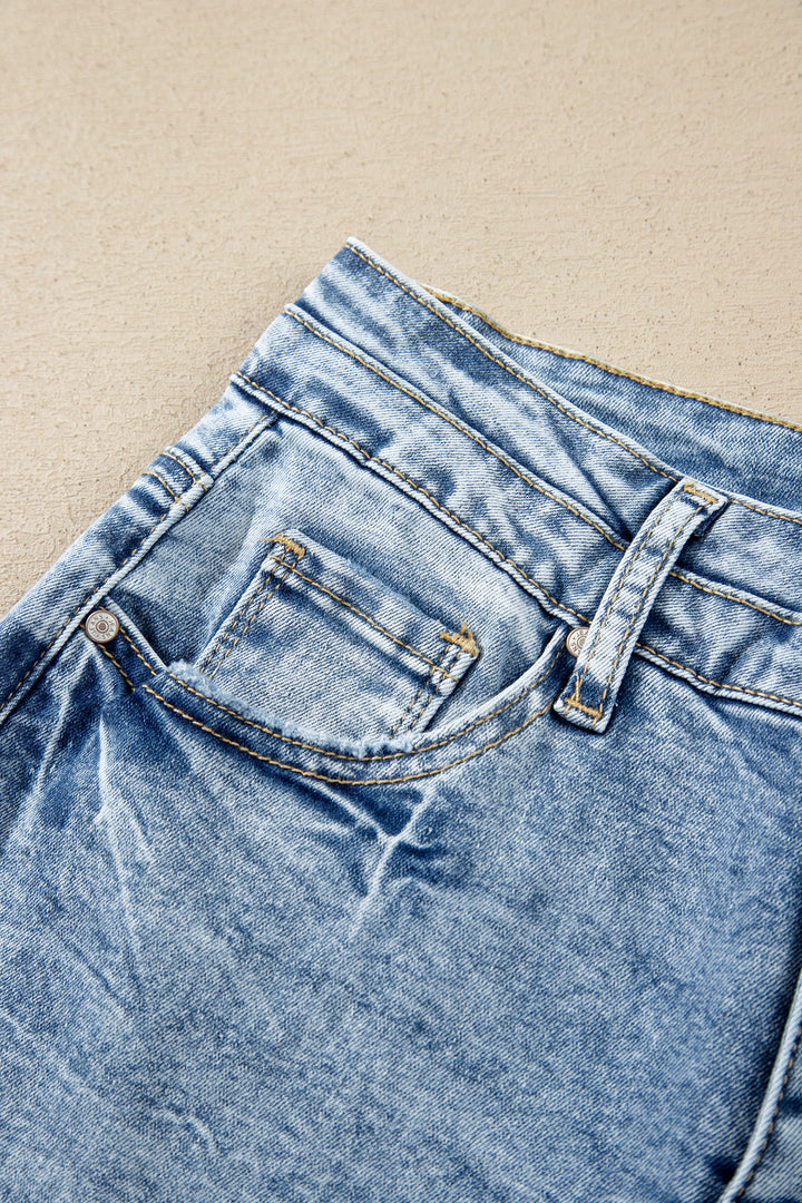 Fashion Beau Blue Acid Wash Pocket Detail Flare Jeans