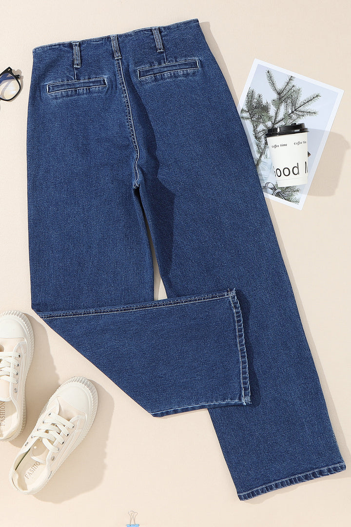 Sail Blue High Waist Button Front Wide Leg Cropped Jeans