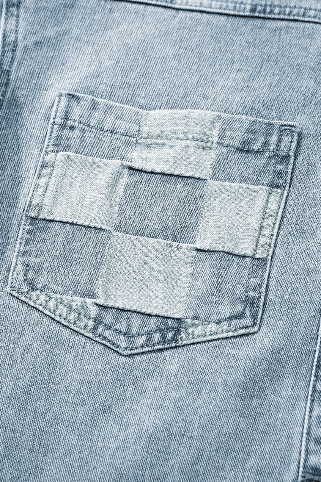 Beau Blue Denim Checkered Pattern Patchwork Womens Casual Jacket